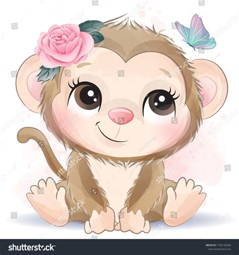 Cute Monkey Watercolor Effect Stock Vector (Royalty Free) 1726139200 ...