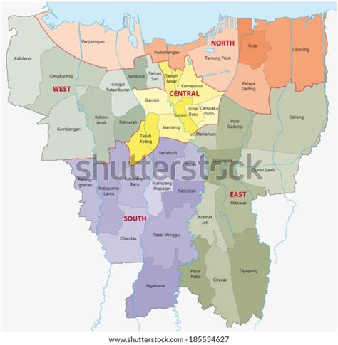 Jakarta Administrative Map Stock Vector (Royalty Free) 185534627