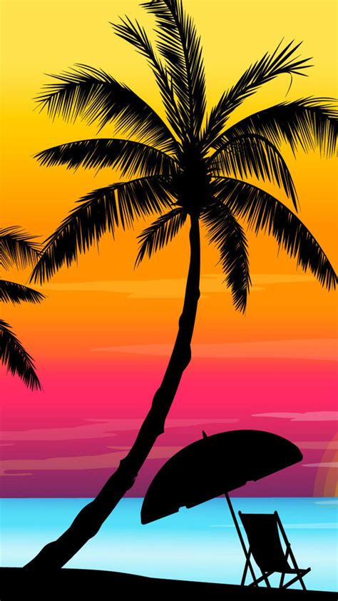 Colorful Beach Sunset Silhouette Android Wallpaper free download