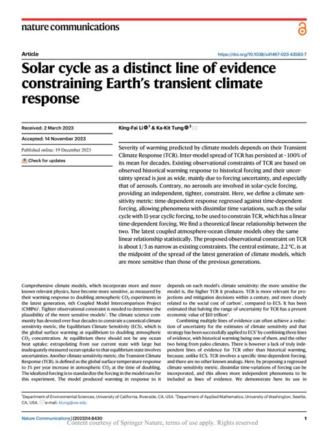 (PDF) Solar cycle as a distinct line of evidence constraining Earth’s ...