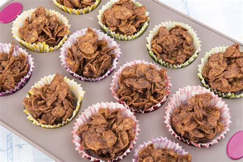 Homemade Chocolate Cereal Cakes in a Baking Tray Stock Photo - Image of ...