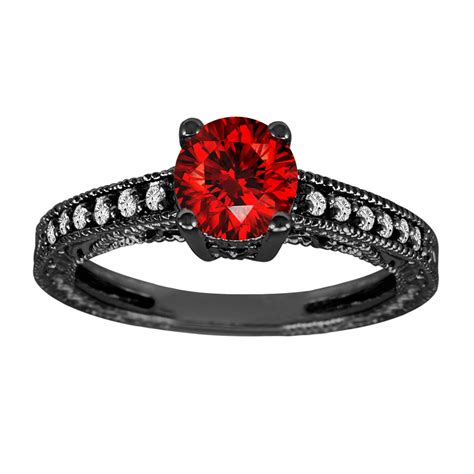 0.83 Carat Fancy Red Diamond Engagement Ring 14K Black Gold Vintage ...