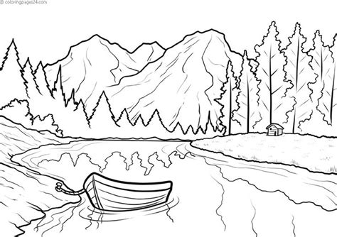 Coloring Pages Nature. Landscape, forest, mountains, sea, island ...