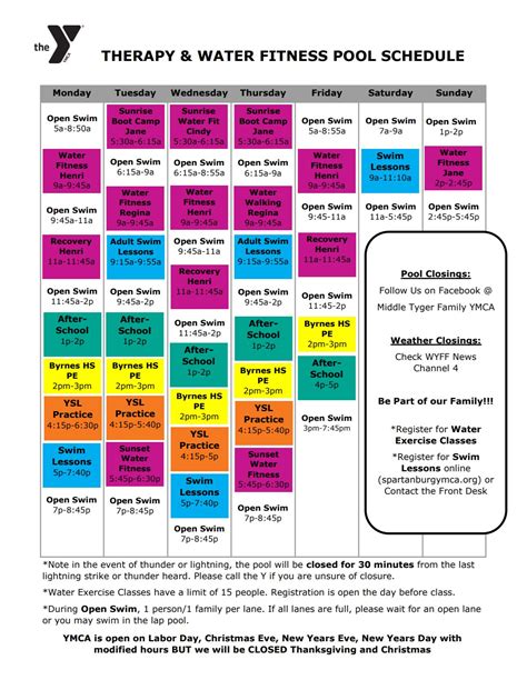 Pool Schedule – YMCA of Greater Spartanburg