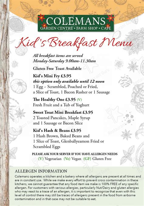 Menu at Coleman's Garden Centre cafe, Templepatrick