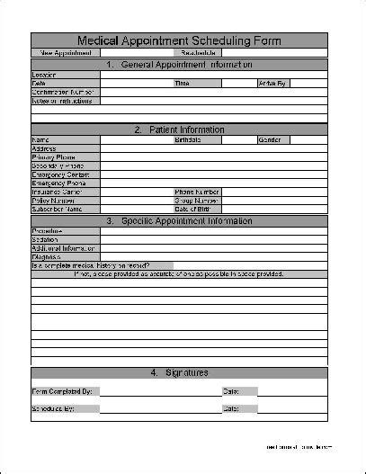 Free Numbered Sections Medical Appointment Scheduling Form from Formville