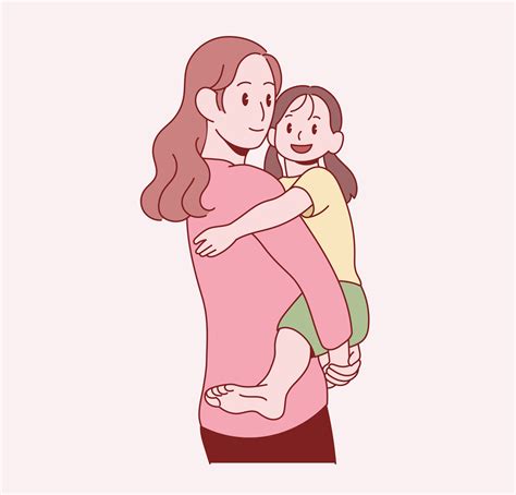 The mother is hugging her young daughter. Hand drawn style vector ...