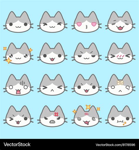 Set of simple cute cat emoticons Royalty Free Vector Image