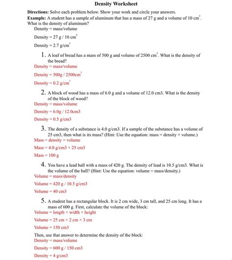 Density Problems Worksheet With Answers - Imsyaf.com