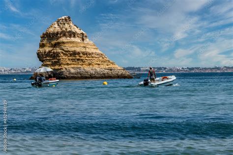 Beautiful beach of Dona Ana, Algarve - Portugal. Beach with huge cliffs ...