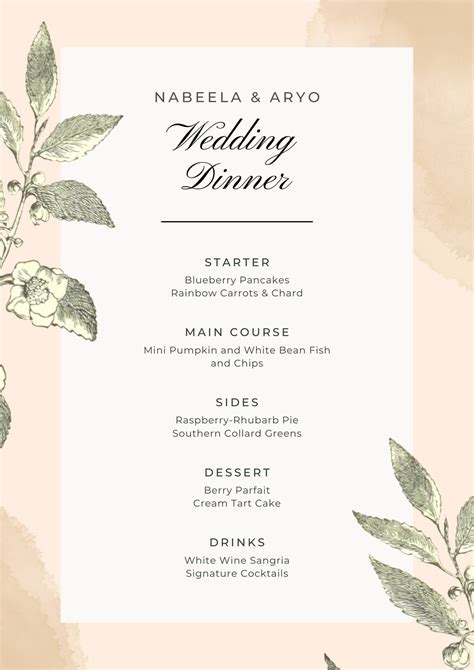 Templates Invitations & Paper Weddings Printable menu Menu template ...