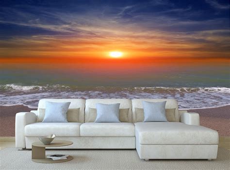 Beach Wall Mural Sunset over ocean beach Photo Wall Mural Background ...