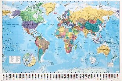 WORLD MAP POSTER GIANT SIZE 1M X 1.4M WITH COUNTRY FLAGS WALL PICTURE ...