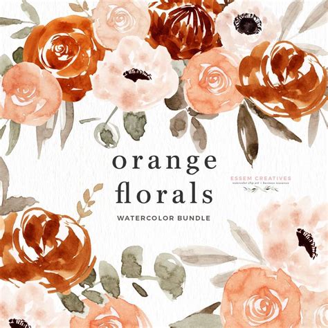 Orange Watercolor Flowers Clipart, Boho Rustic Fall Floral Wreath ...