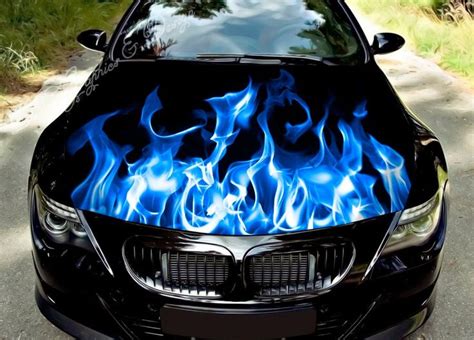 Blue Flame Fire Car Hood Wrap, Car Hood Decal, Car Hood Sticker, Hood ...