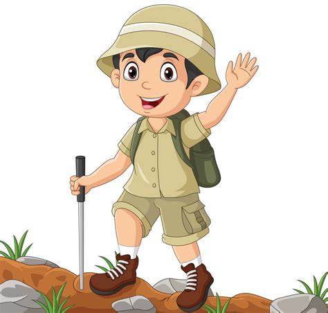 Cartoon funny boy scout waving hand 7153154 Vector Art at Vecteezy