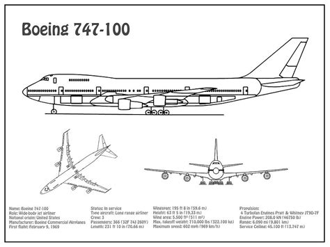 Boeing 747 - 100 - Airplane Blueprint. Drawing Plans Or Schematics For ...