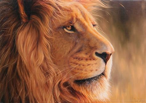 Great Lion Artwork, African Lion Painting, Realism Animals Hand Painted ...