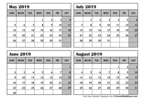 Printable Calendar 4 Months Per Page