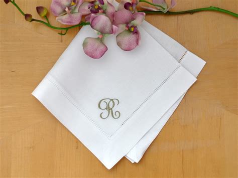 Set of 4 Monogrammed Linen Dinner Napkins w/ 1 Initial- Font J