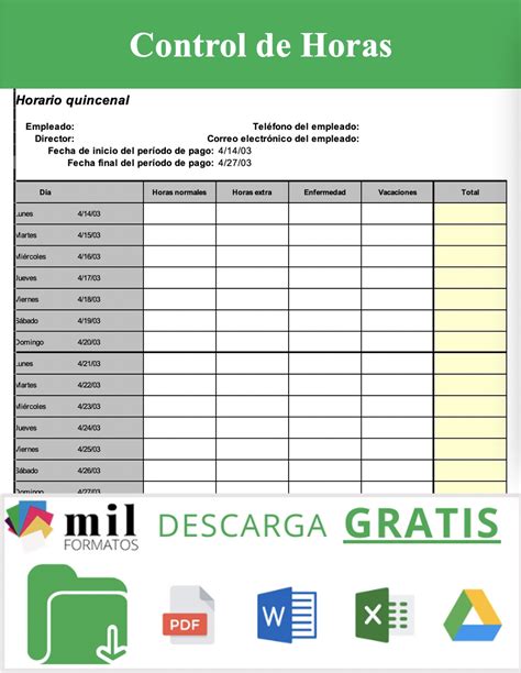 Control de Horas » Ejemplos y Formatos Excel, Word, PDF【2024