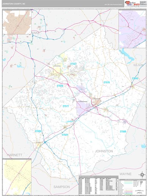 Johnston County, NC Wall Map Premium Style by MarketMAPS