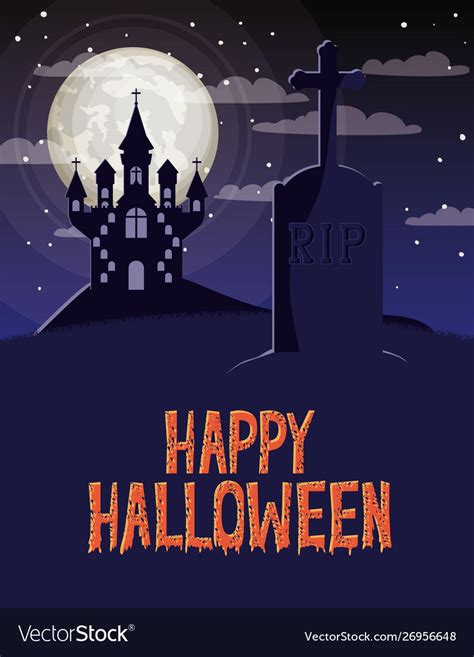 Halloween celebration card with cemetery Vector Image