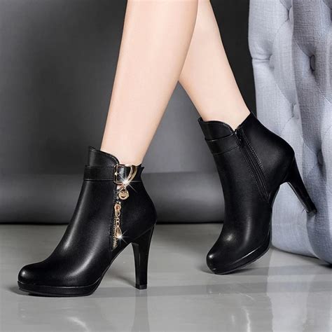 Women Ankle Boots Thin Heel Zipper Casual Leather Boots | Womens boots ...