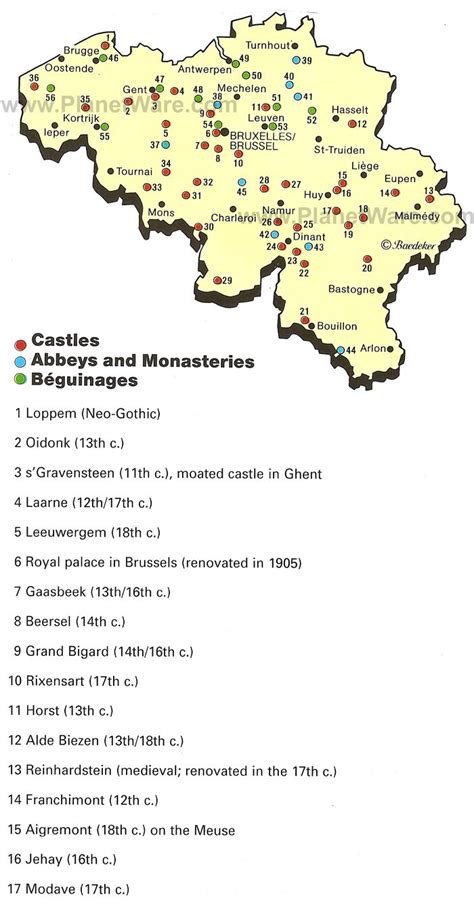 Map of Belgium - Castles and Monasteries | PlanetWare