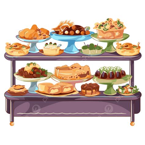 Buffet Clipart Cartoon Food Display Stand Or Buffet With Plates Of ...