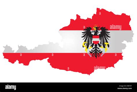 Flag of the Republic of Austria overlaid on outline map isolated on ...