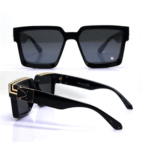 Big square sunglasses oversized man woman glossy black gold frame black ...