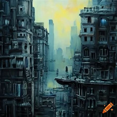 Urban cityscape, extremely detailed oil painting, dystopian art ...