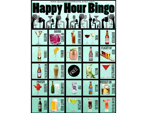 Happy Hour Bingo -28 Cards -Pub Crawl -Beer -Cocktail | Printable Bingo ...