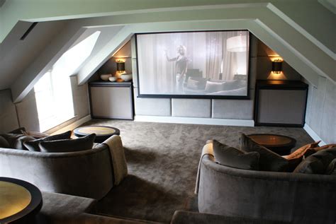 Loft conversion home cinema with luxury seating acoustic panelling and ...