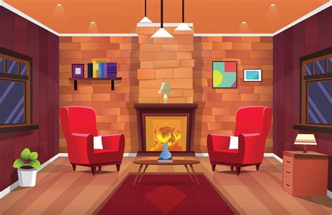 Vector illustration of beautiful warm interior, living room with ...