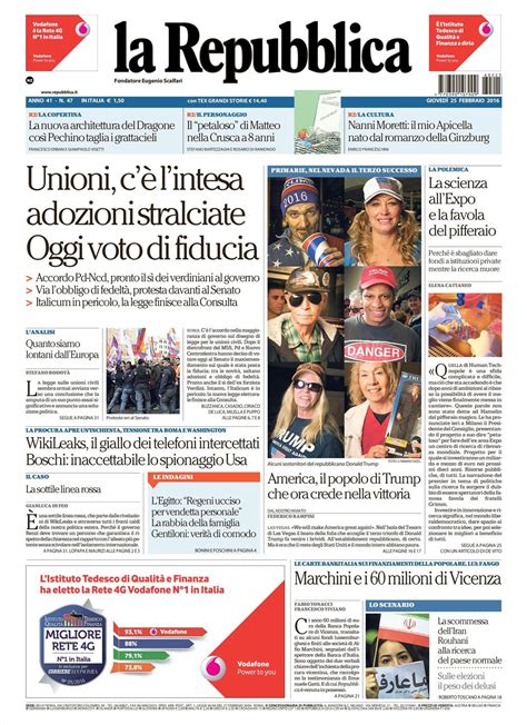 Le prime pagine dei quotidiani che sono in edicola oggi 25 febbraio ...