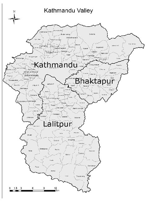 b: Map of Kathmandu valley; within the valley Kathmandu, Bhaktapur and ...