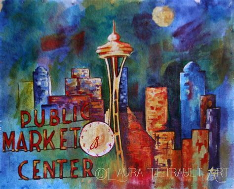 Pike Place Market Seattle Mixed Media Original Art 12x16