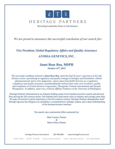 Atossa Genetics, Vice President, Global Regulatory Affairs and Quality ...