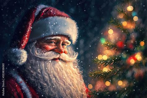 Christmas Santa Claus portrait on blurred background. Kind Santa with ...