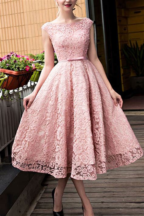 Lace prom dress, fashion prom dress, cute pink lace short prom dress ...