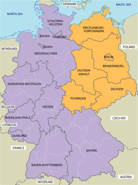 Large map of East and West Germany | Germany map, East germany, Germany