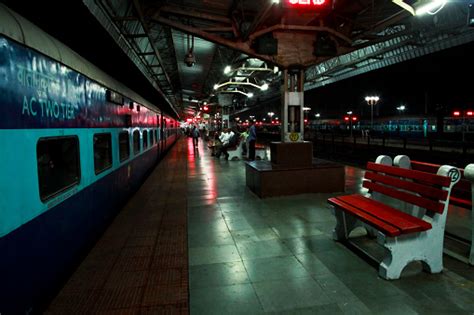 Indian Railway Station At Night Stock Photo - Download Image Now ...