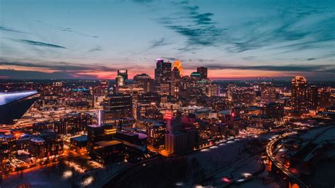 Wallpaper buildings, city, aerial view, night, lights, glow, dark hd ...