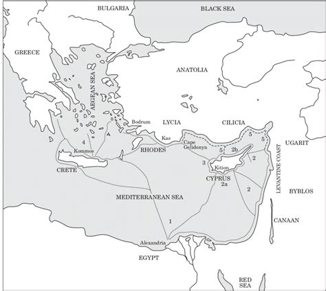 Eastern Mediterranean trade routes: 1. From Egypt to other areas; 2 ...