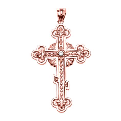 Gold Eastern Orthodox Diamond Cross Pendant