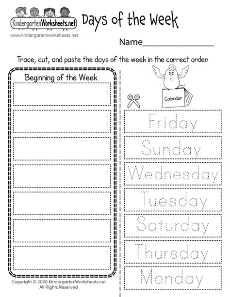 Free Printable Days of the Week Worksheet