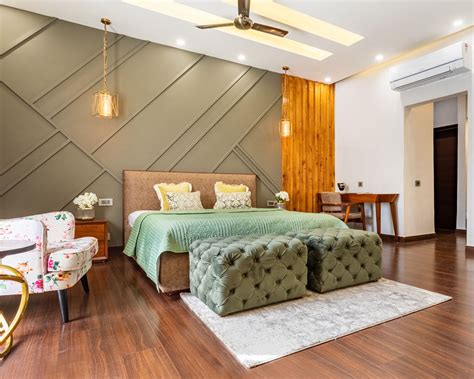 Green Contemporary Bedroom Wall Paint Design | Livspace