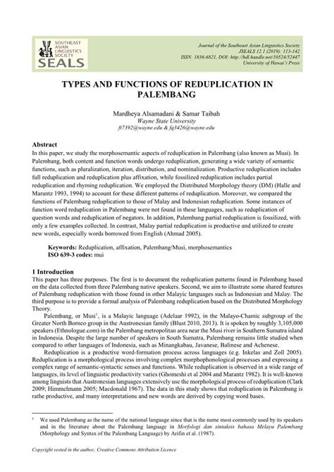 Types and Functions of Reduplication in Palembang - DocsLib